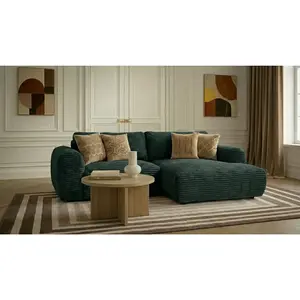 Canapé d'angle compact convertible coffre LUCIEN gros côtelé doux vert angle droit BOBOCHIC 2,5 places pas cher