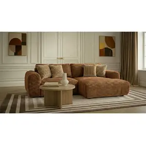 Canapé d'angle compact convertible coffre LUCIEN gros côtelé doux jaune angle droit BOBOCHIC 2,5 places pas cher