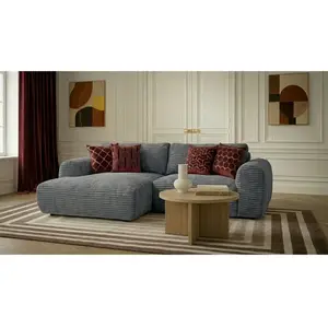 Canapé d'angle compact convertible coffre LUCIEN gros côtelé doux gris foncé angle gauche BOBOCHIC 2,5 places pas cher