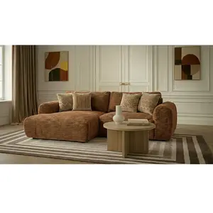 Canapé d'angle compact convertible coffre LUCIEN gros côtelé doux jaune angle gauche BOBOCHIC 2,5 places pas cher