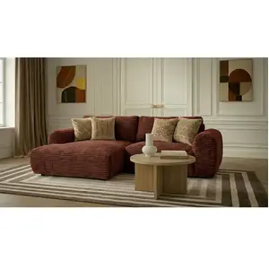 Canapé d'angle compact convertible coffre LUCIEN gros côtelé doux orange angle gauche BOBOCHIC 2,5 places pas cher