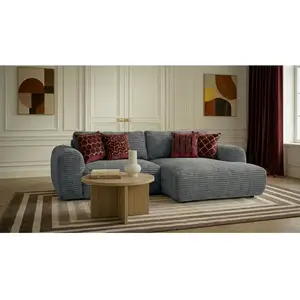 Canapé d'angle compact convertible coffre LUCIEN gros côtelé doux gris foncé angle droit BOBOCHIC 2,5 places pas cher