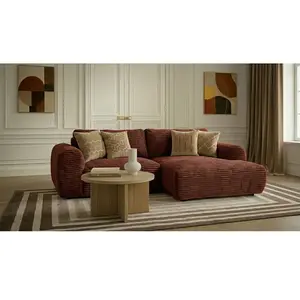 Canapé d'angle compact convertible coffre LUCIEN gros côtelé doux orange angle droit BOBOCHIC 2,5 places pas cher