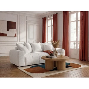 Canapé droit 3 places convertible ROXELANE tissu bouclette blanc BOBOCHIC pas cher