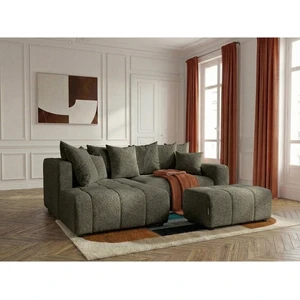 Canapé d'angle L convertible coffre ROXELANE tissu bouclette avec pouf vert angle gauche BOBOCHIC 4 places pas cher
