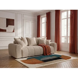 Canapé droit 3 places convertible ROXELANE tissu bouclette beige BOBOCHIC pas cher