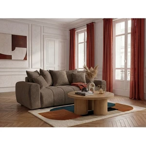 Canapé droit 3 places convertible ROXELANE tissu bouclette marron BOBOCHIC pas cher