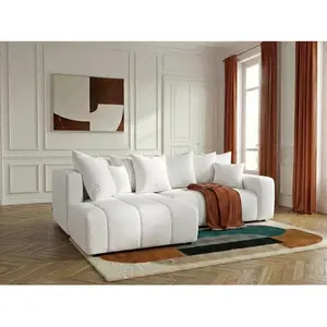 Canapé d'angle L convertible coffre ROXELANE tissu bouclette blanc angle gauche BOBOCHIC 4 places pas cher