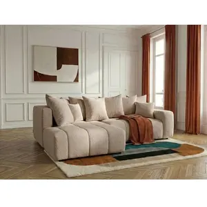 Canapé d'angle L convertible coffre ROXELANE tissu bouclette beige angle gauche BOBOCHIC 4 places pas cher