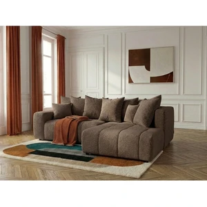 Canapé d'angle L convertible coffre ROXELANE tissu bouclette marron angle droit BOBOCHIC 4 places pas cher