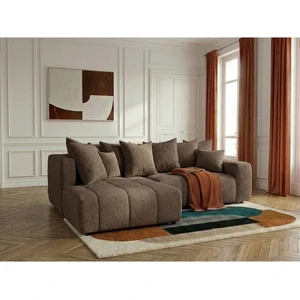 Canapé d'angle L convertible coffre ROXELANE tissu bouclette marron angle gauche BOBOCHIC 4 places pas cher