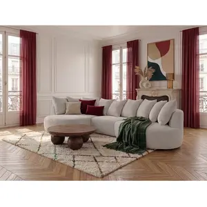 Canapé d'angle fixe CALYPSO tissu bouclette blanc angle gauche BOBOCHIC places pas cher