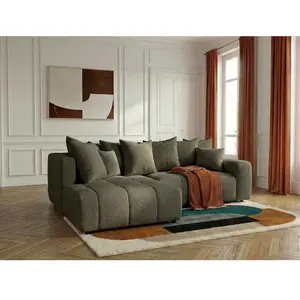Canapé d'angle L convertible coffre ROXELANE tissu bouclette vert angle gauche BOBOCHIC 4 places pas cher