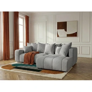 Canapé d'angle L convertible coffre ROXELANE tissu bouclette gris clair angle droit BOBOCHIC 4 places pas cher