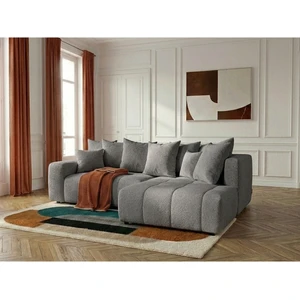 Canapé d'angle L convertible coffre ROXELANE tissu bouclette gris foncé angle droit BOBOCHIC 4 places pas cher