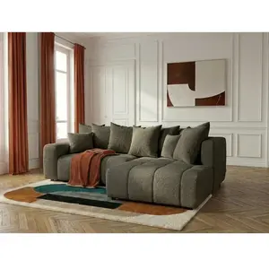 Canapé d'angle L convertible coffre ROXELANE tissu bouclette vert angle droit BOBOCHIC 4 places pas cher