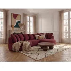 Canapé d'angle fixe CALYPSO tissu bouclette bordeaux angle droit BOBOCHIC places pas cher