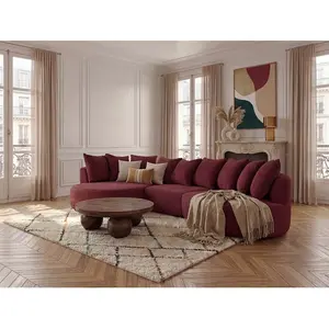 Canapé d'angle fixe CALYPSO tissu bouclette bordeaux angle gauche BOBOCHIC places pas cher