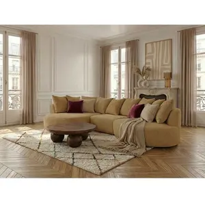 Canapé d'angle fixe CALYPSO tissu bouclette ocre angle gauche BOBOCHIC places pas cher