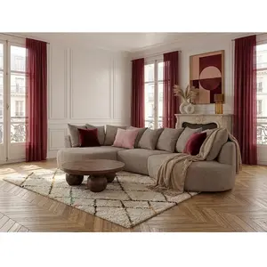 Canapé d'angle fixe CALYPSO tissu bouclette taupe angle gauche BOBOCHIC places pas cher