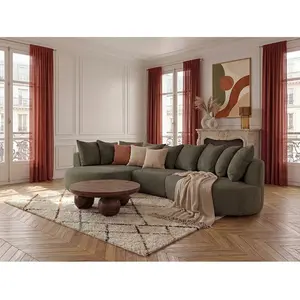 Canapé d'angle fixe CALYPSO tissu bouclette vert angle gauche BOBOCHIC places pas cher