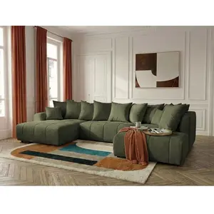 Canapé panoramique convertible ROXELANE tissu chiné vert angle gauche BOBOCHIC 6 places pas cher