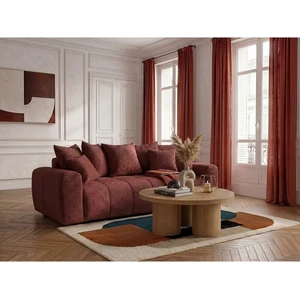 Canapé droit 3 places convertible ROXELANE tissu bouclette rouge BOBOCHIC pas cher