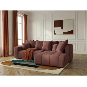 Canapé d'angle L convertible coffre ROXELANE tissu chiné rouge angle droit BOBOCHIC 4 places pas cher