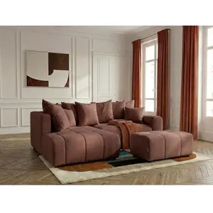 Canapé d'angle L convertible coffre ROXELANE tissu chiné avec pouf rouge angle gauche BOBOCHIC 4 places pas cher