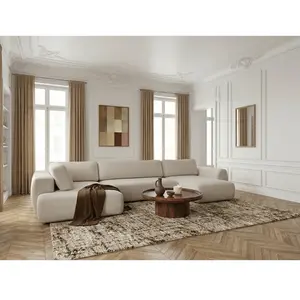 Canapé panoramique convertible coffre DENISE tissu texturé beige angle droit BOBOCHIC places pas cher
