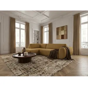 Canapé angle L convertible coffre DENISE tissu texturé jaune angle gauche BOBOCHIC places pas cher