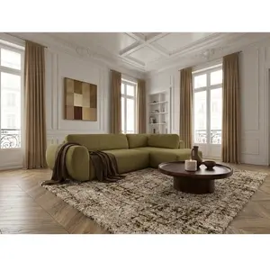 Canapé angle L convertible coffre DENISE tissu texturé vert angle droit BOBOCHIC places pas cher