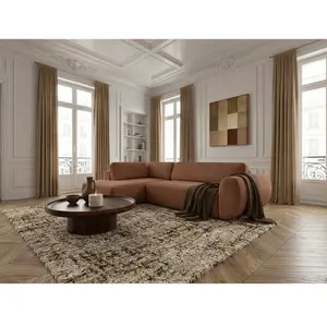 Canapé angle L convertible coffre DENISE tissu texturé orange angle gauche BOBOCHIC places pas cher