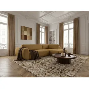 Canapé angle L convertible coffre DENISE tissu texturé jaune angle droit BOBOCHIC places pas cher