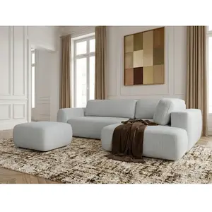 Canapé angle L convertible coffre DENISE tissu texturé avec pouf gris clair angle droit BOBOCHIC places pas cher