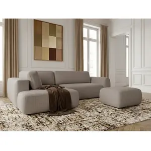 Canapé angle L convertible coffre DENISE tissu texturé avec pouf taupe angle gauche BOBOCHIC places pas cher