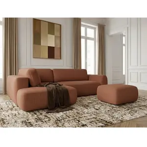 Canapé angle L convertible coffre DENISE tissu texturé avec pouf orange angle gauche BOBOCHIC places pas cher