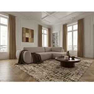 Canapé angle L convertible coffre DENISE tissu texturé beige angle droit BOBOCHIC places pas cher