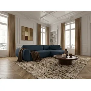 Canapé angle L convertible coffre DENISE tissu texturé bleu foncé  angle droit BOBOCHIC  places pas cher