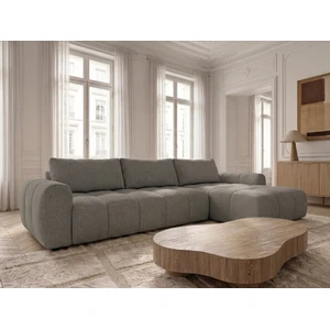 Canapé d'angle réversible convertible coffre FUJI ouverture express tissu chiné gris clair réversible BOBOCHIC 3 places pas cher