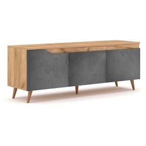 Meuble TV VIVALDI - TUE - 140 cm - Chêne Kraft Or / Béton Graphite pas cher