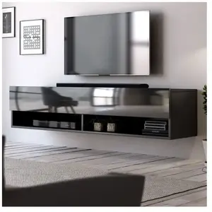 Vivaldi Meuble TV suspendu York - 140 cm - noir mat / noir brillant - style moderne pas cher