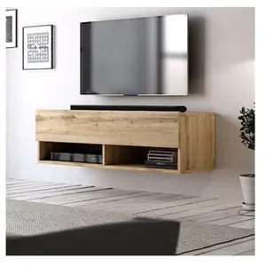 Comparateur de prix : CALICOSY Meuble TV Mural Porte Rabattable 2 Niches L100 cm - Décor bois - 100 cm X 31 cm X 30 cm - DERBY Bois Clair