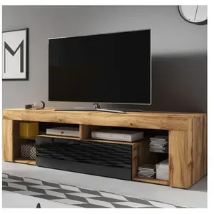CALICOSY Vivaldi meuble tv - everest 2 - 140 cm -chêne wotan/noir - style design pas cher