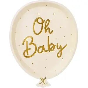 Party Deco 6 ASSIETTES CARTON BALLON OH BABY 17.5X22CM NUDE pas cher