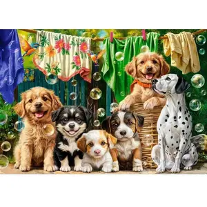 Castorland Puzzle 500 pièces : Chiots, lessive et pitreries d'oiseaux pas cher