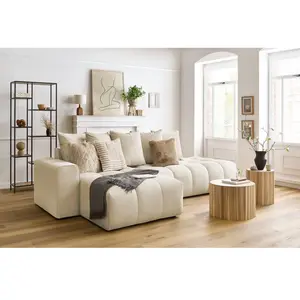 Canapé d'angle fixe MONT-BLANC velours Beige  Angle gauche BOBOCHIC TU pas cher