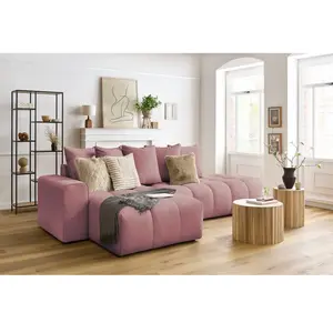 Canapé d'angle fixe MONT-BLANC velours Rose  Angle gauche BOBOCHIC TU