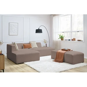 Canapé d'angle fixe modulable MEGEVE tissu bouclette avec pouf Bobochic pas cher