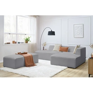 Canapé d'angle fixe modulable MEGEVE tissu bouclette avec pouf Bobochic pas cher